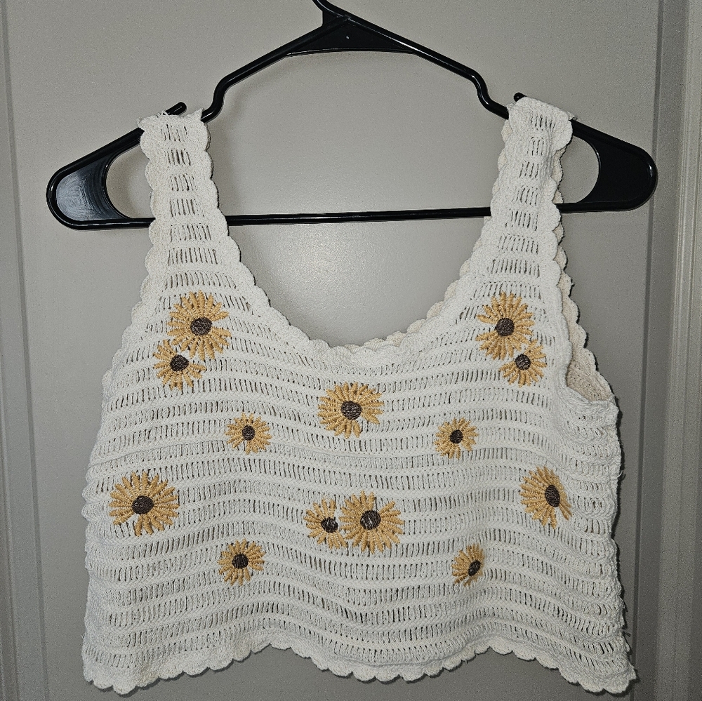 Boho Sunflower Crotchet Crop Top, Small